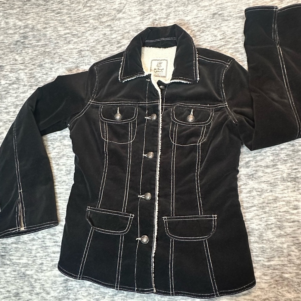 For Joseph Fortune Women's Black Micro Cord Jacket with Cream Stitching‎ Medium